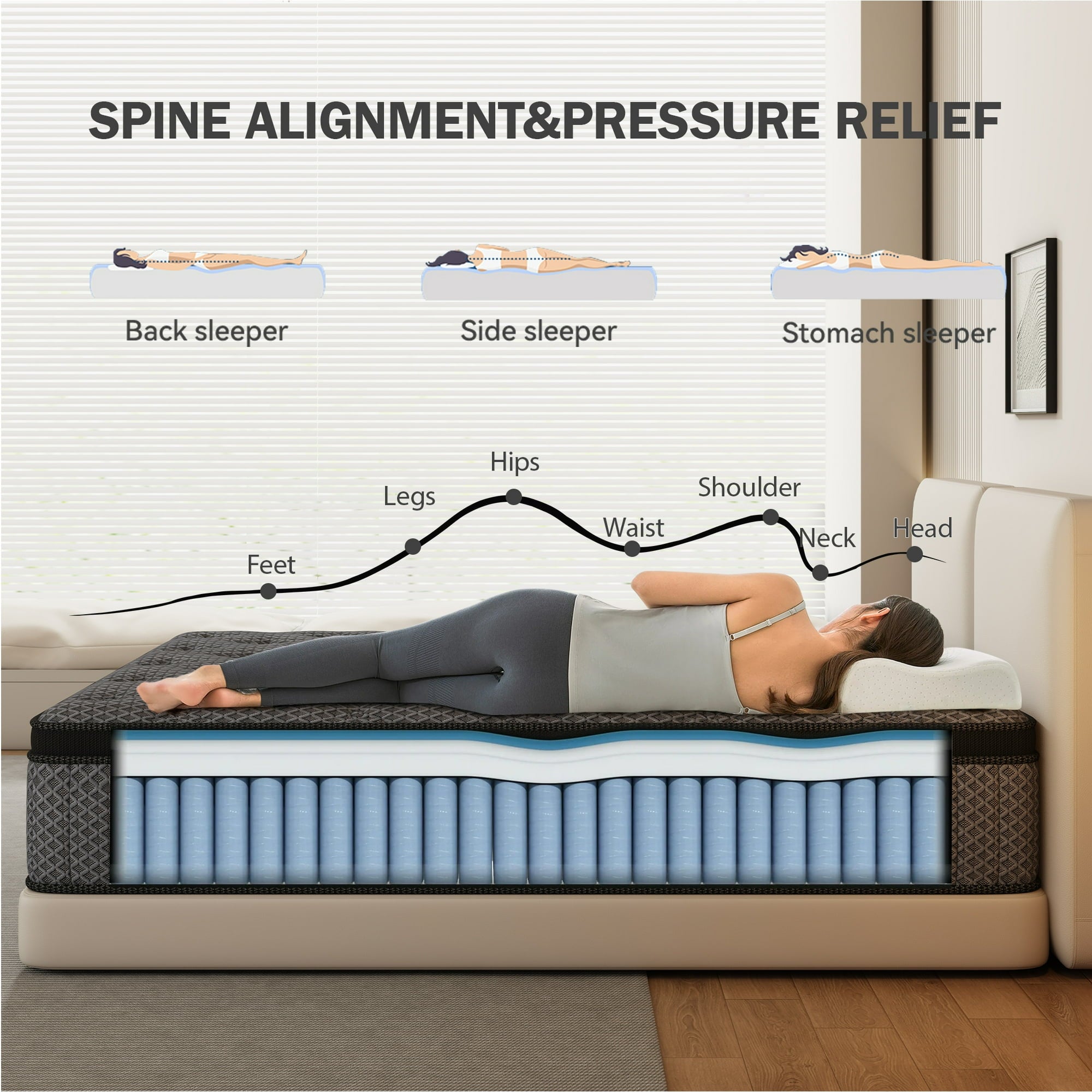 HIKOS 12 inch Twin Mattress in a Box, Cooling Gel Memory Foam Hybrid Mattress with Individually Wrapped Pocket Coils, Medium Firm Twin Size Mattress, Pressure Relief for Adult